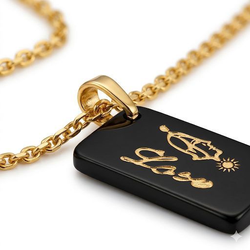Love Black Rectangular Charm Necklace