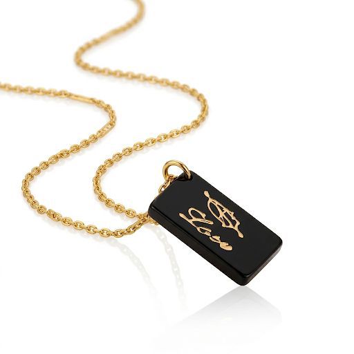 Love Black Rectangular Charm Necklace