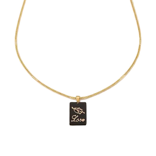 Love Black Rectangular Charm Necklace