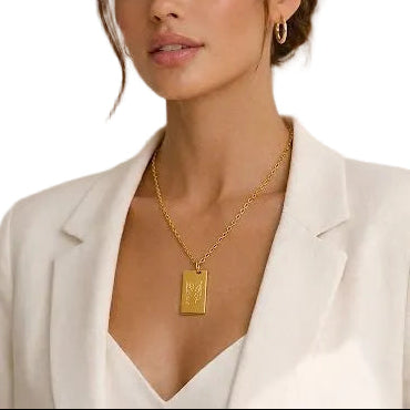 Love Gold Rectangular Charm Necklace