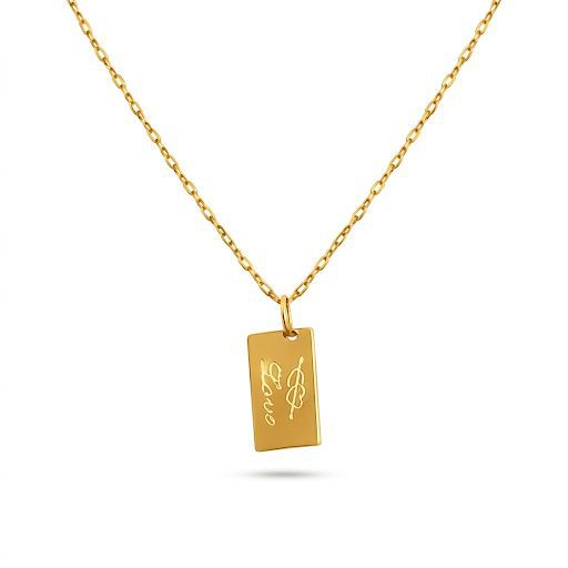 Love Gold Rectangular Charm Necklace