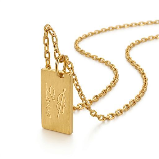 Love Gold Rectangular Charm Necklace