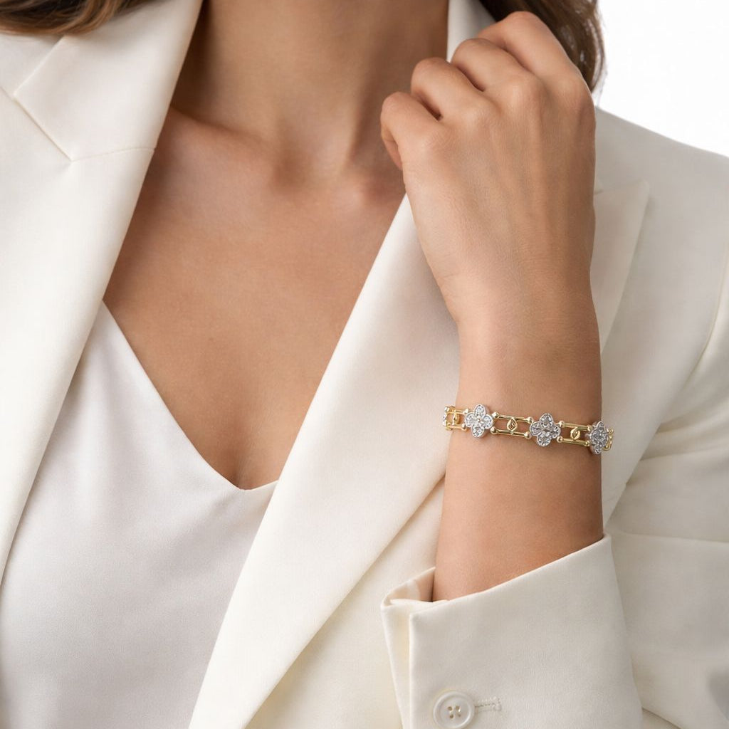 Luxury Pavé Clover Link Mixed Bangle