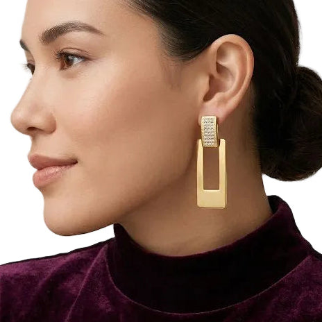 Crystals Rectangle Drop Earrings