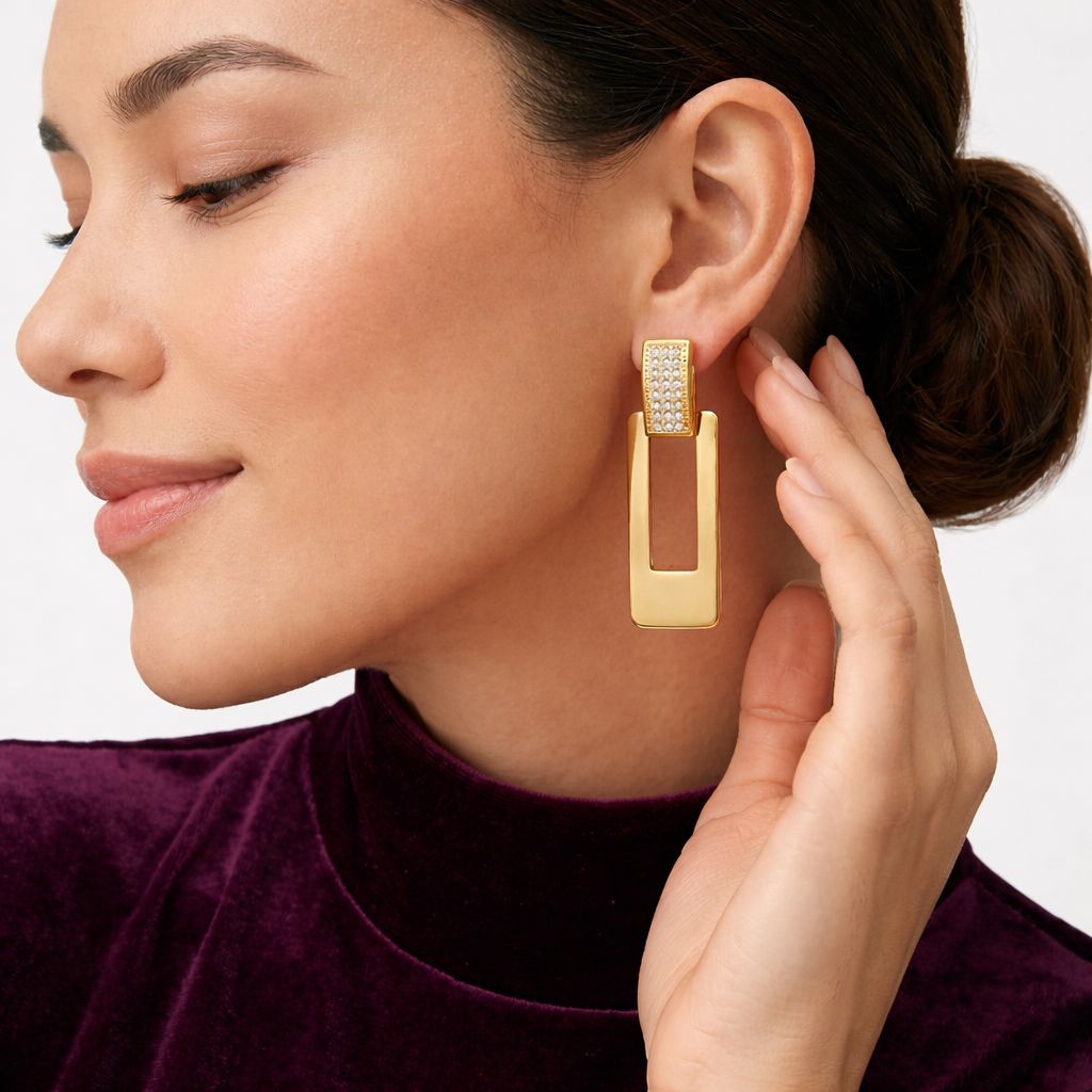 Crystals Rectangle Drop Earrings