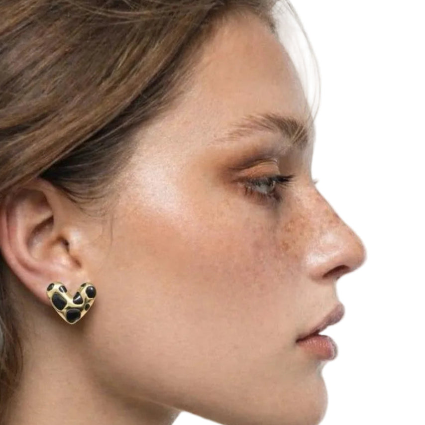 Leopard Print Heart Stud Earrings