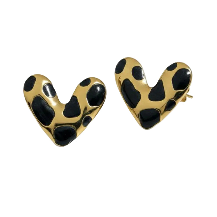 Leopard Print Heart Stud Earrings