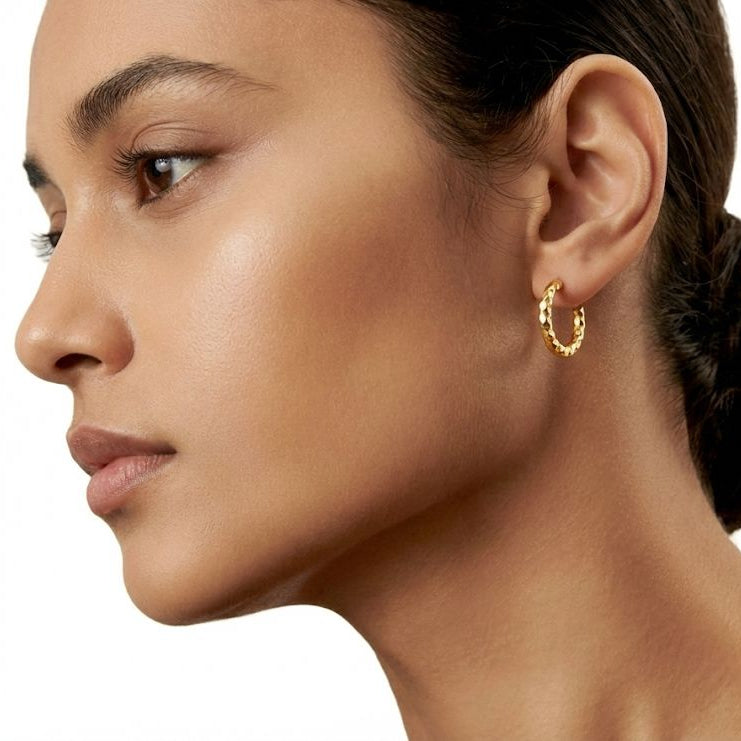 Textured Gold Mini Hoop Stud Earrings