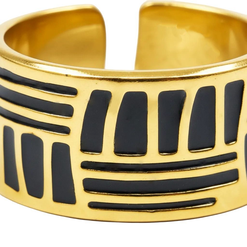 Black Enamel & Gold Stripe Ring