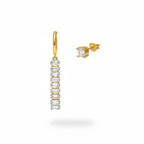 Elegant Diamond and Baguette Drop Earrings