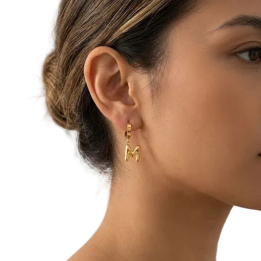 Gold Alphabet "M" Earrings