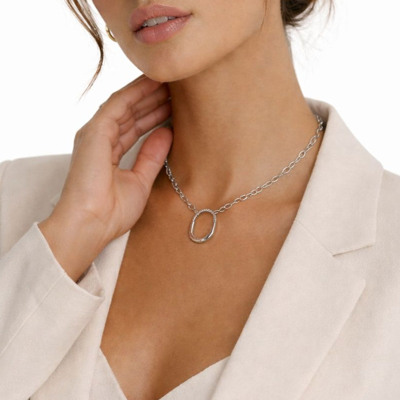 Silver Oval Horseshoe Necklace