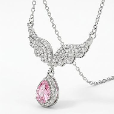 Pink Angel Wing Silver Necklace