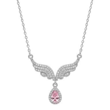 Pink Angel Wing Silver Necklace