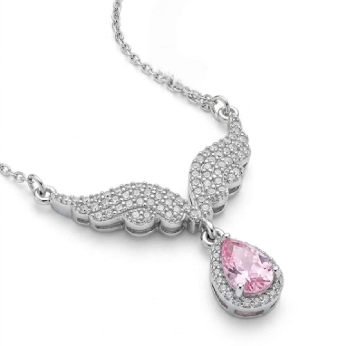 Pink Angel Wing Silver Necklace