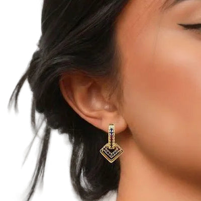 Colored Rhinestones Square Drop Hoop