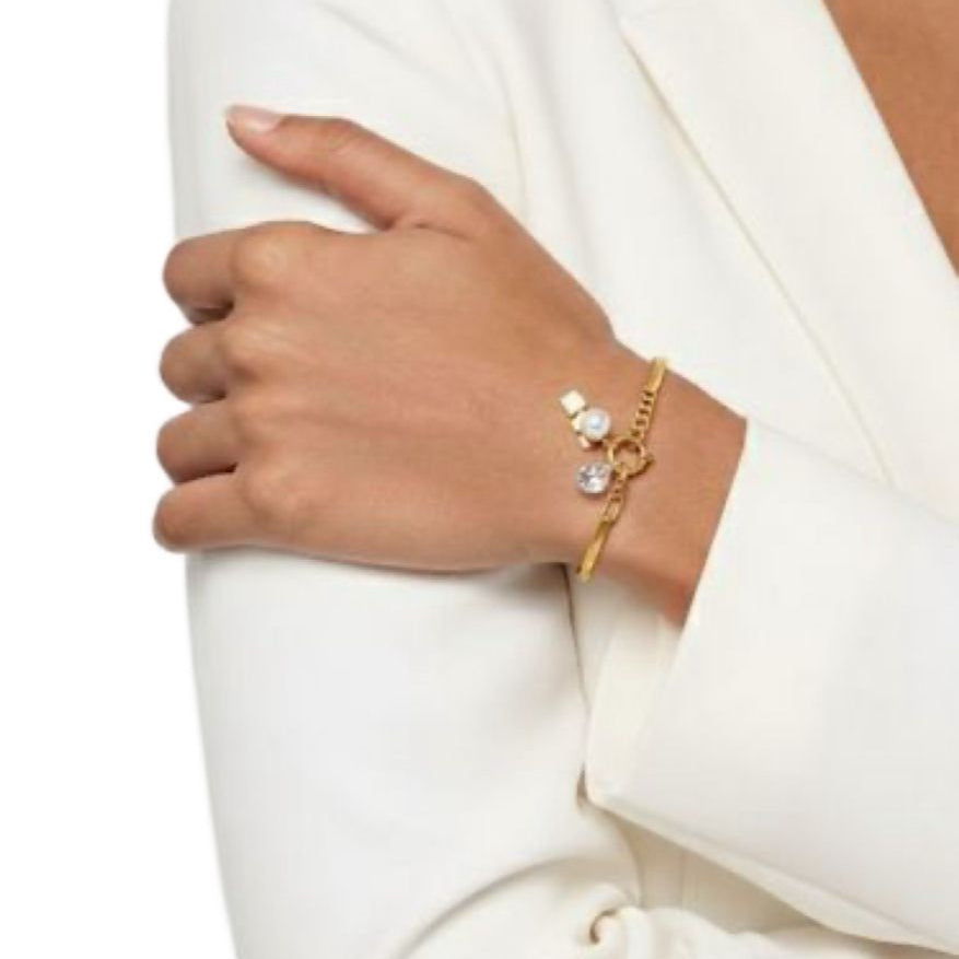 Gold Dual-Chain Bracelet with Pearl Charms