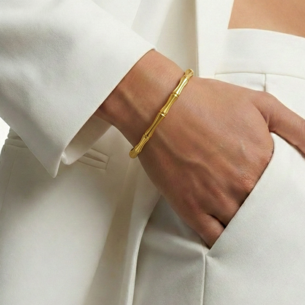 Minimal Bamboo Inspired Gold Bangle