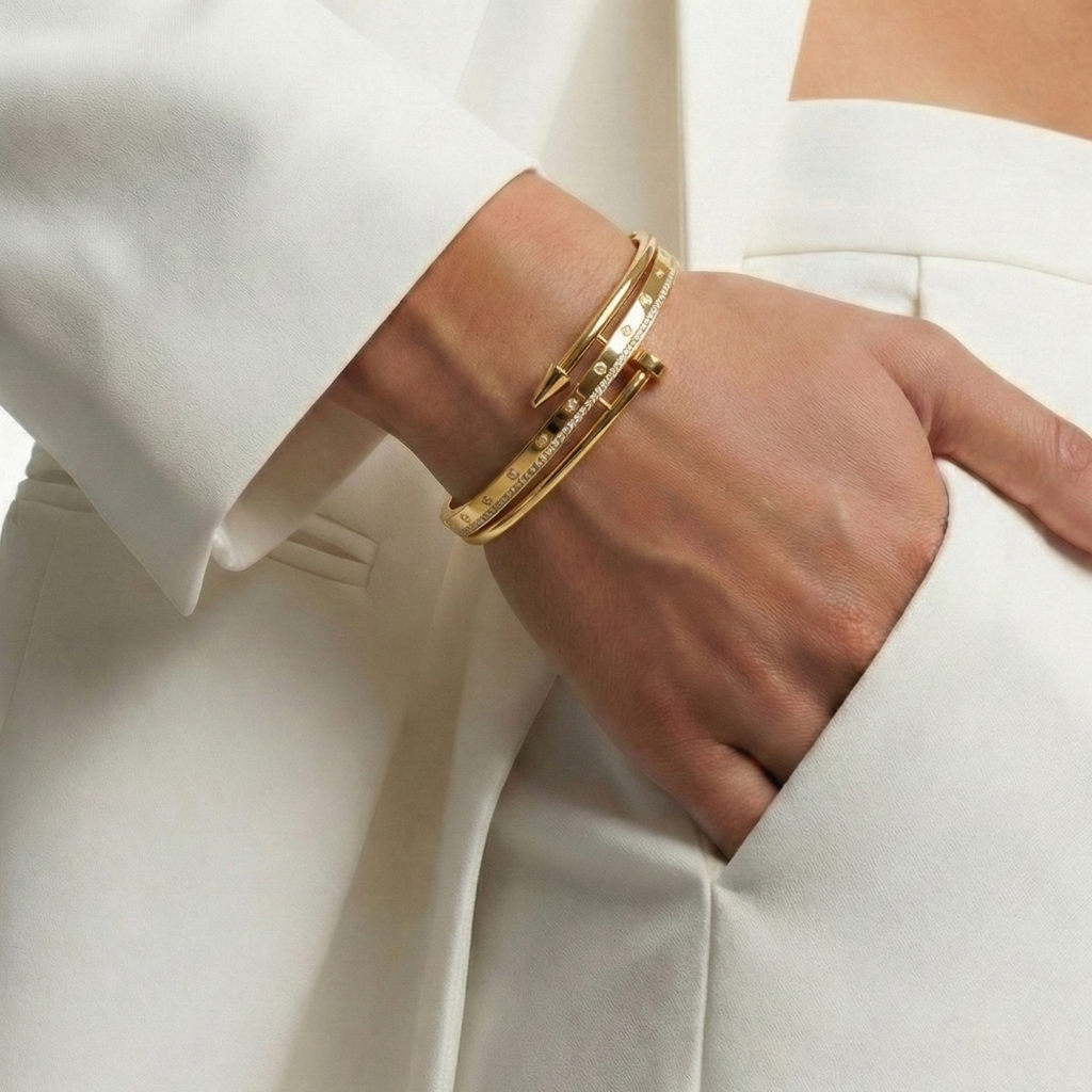 Luxury Gold Zircon Studded Nail Bangle