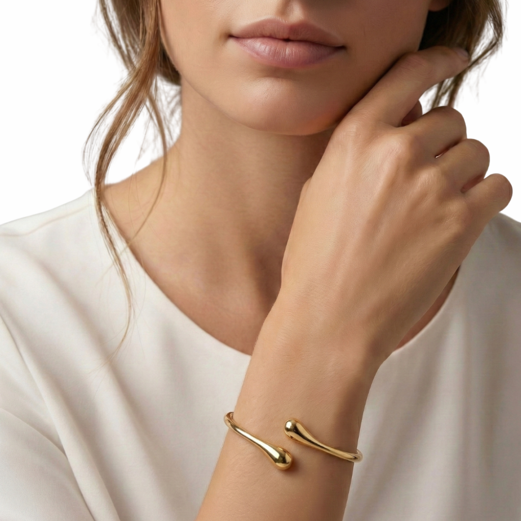 Liquid Drop Cuff Bangle - Gold