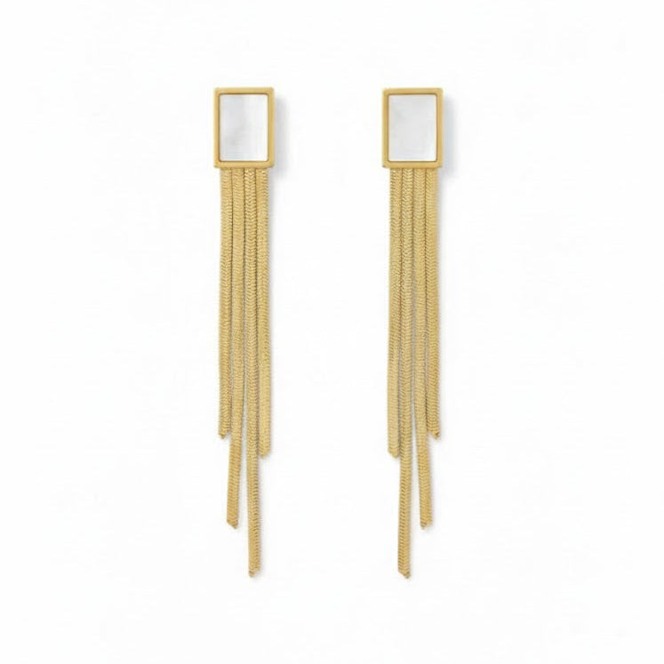 Square Geometric Studs with Long Chain Fringe