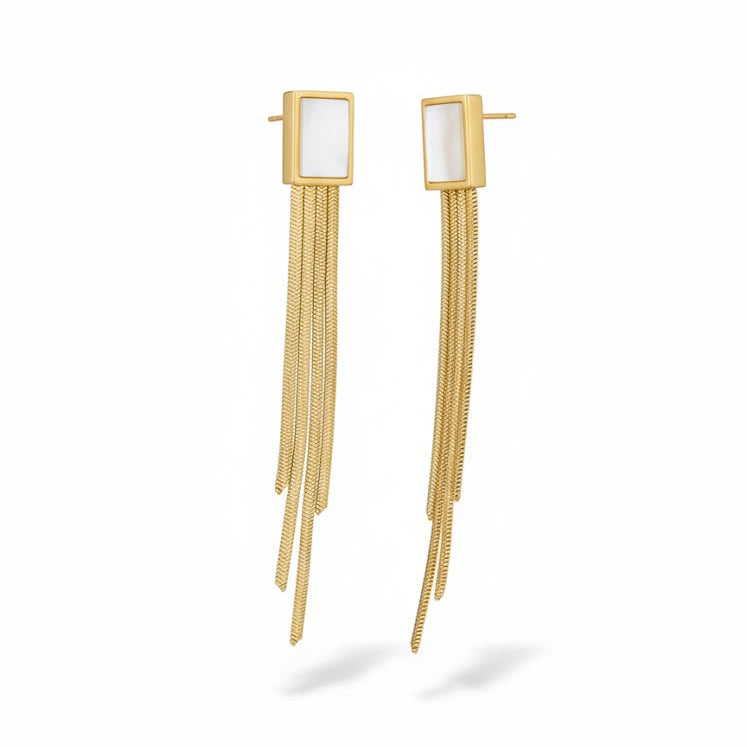 Square Geometric Studs with Long Chain Fringe