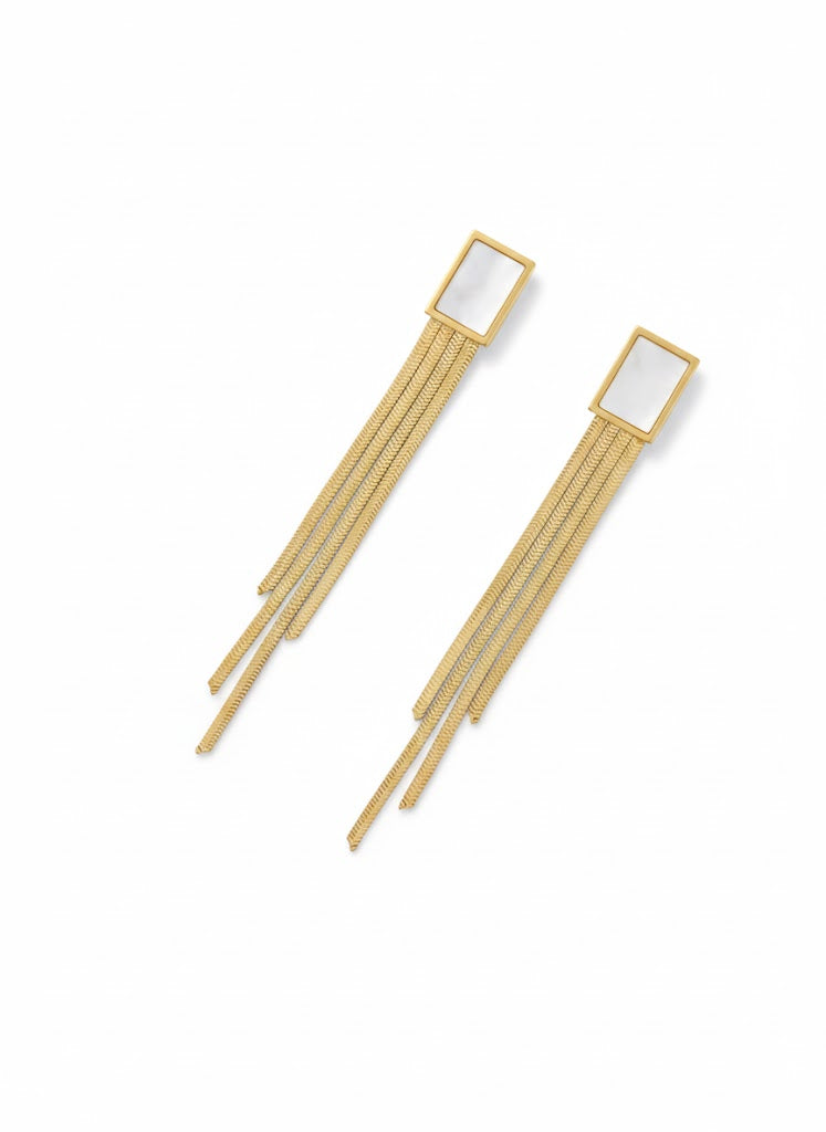 Square Geometric Studs with Long Chain Fringe