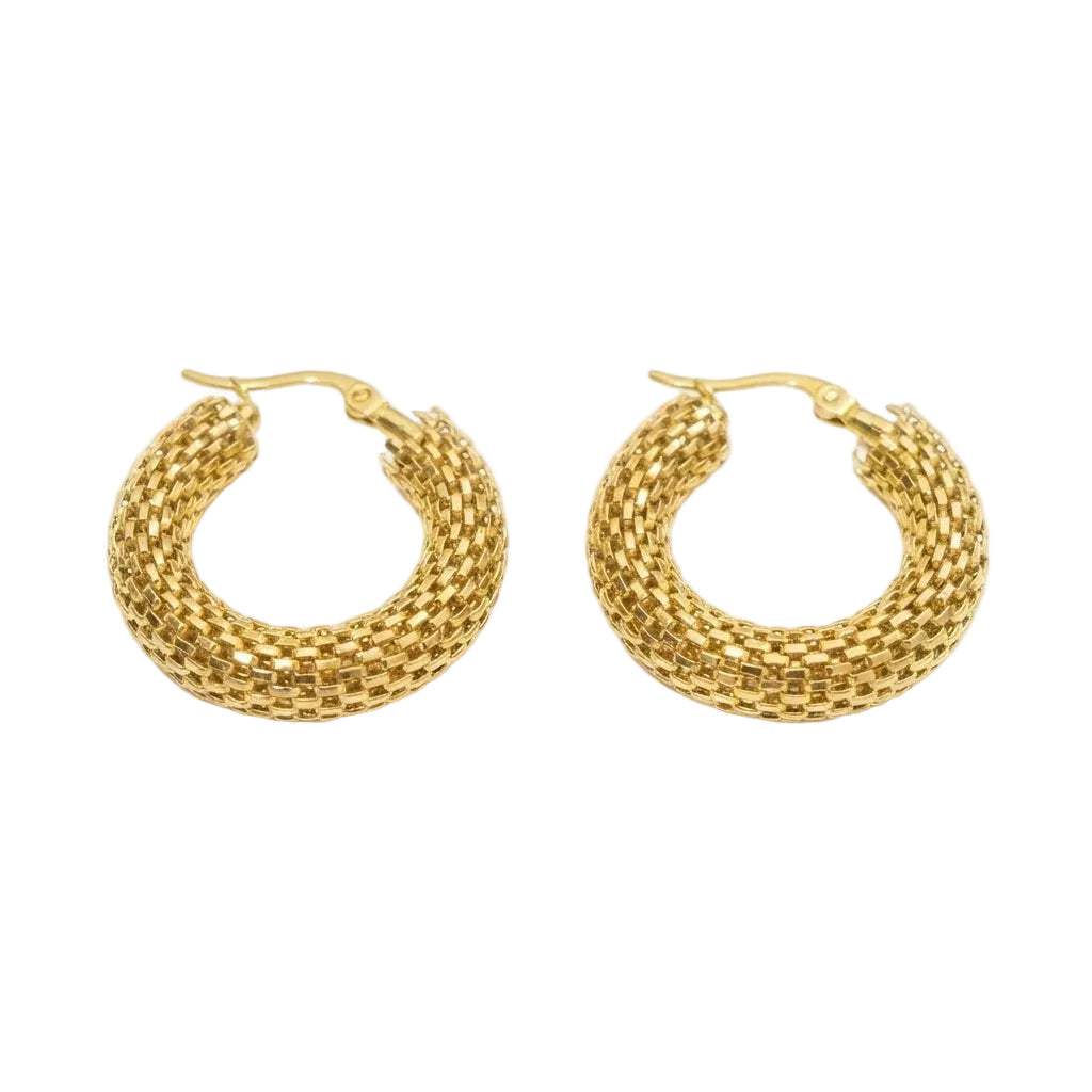 Textured Gold Grid Hoops