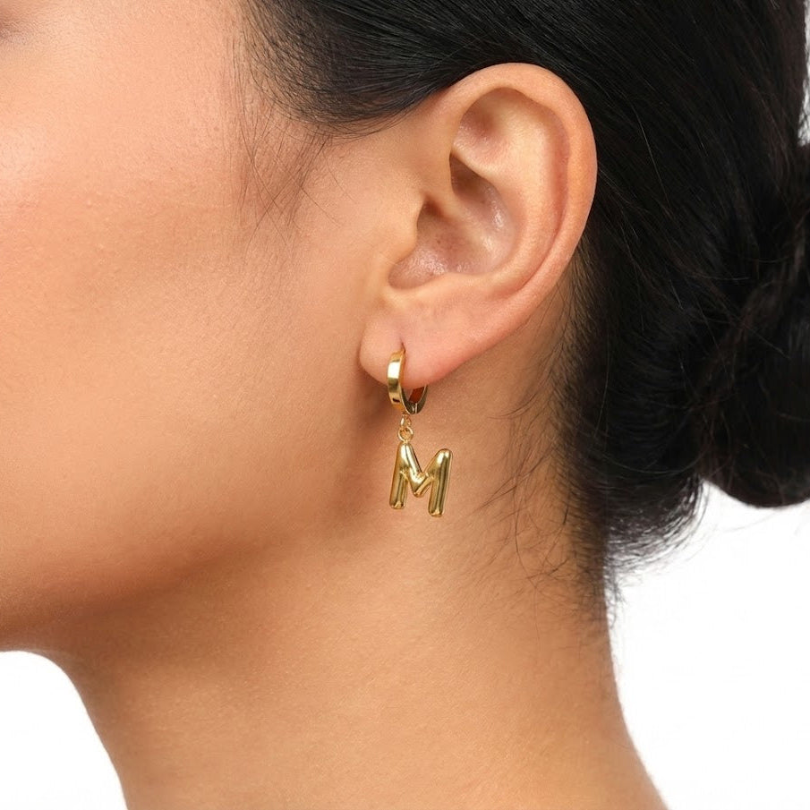Gold Alphabet "M" Earrings