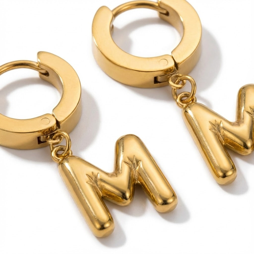 Gold Alphabet "M" Earrings