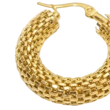 Textured Gold Grid Hoops