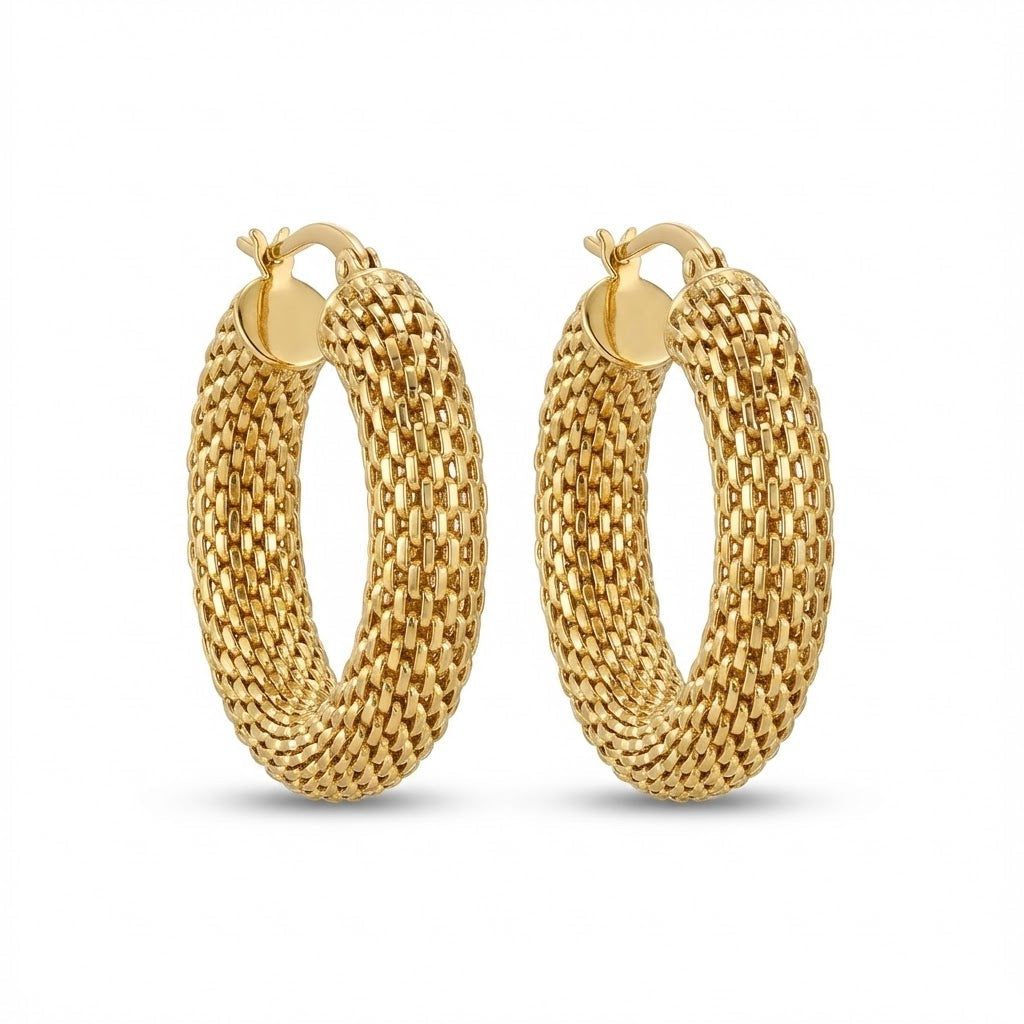 Textured Gold Grid Hoops