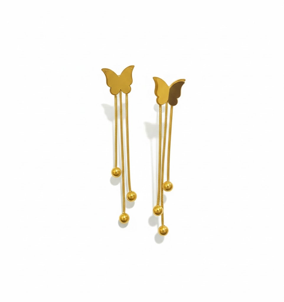 Gold Butterfly Tassel Dangle Earrings