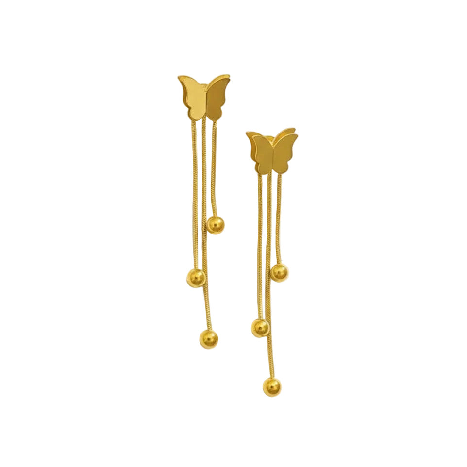 Gold Butterfly Tassel Dangle Earrings