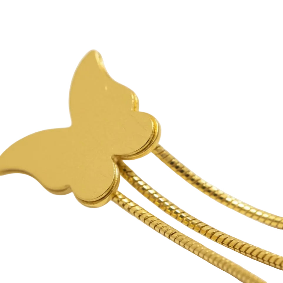 Gold Butterfly Tassel Dangle Earrings