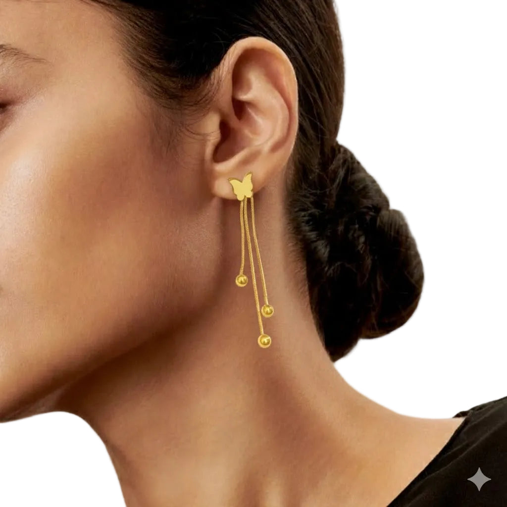 Gold Butterfly Tassel Dangle Earrings