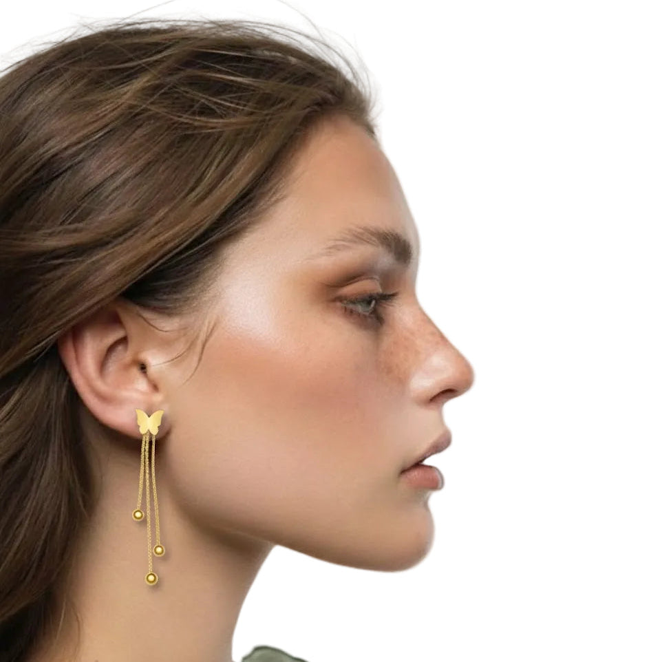 Gold Butterfly Tassel Dangle Earrings
