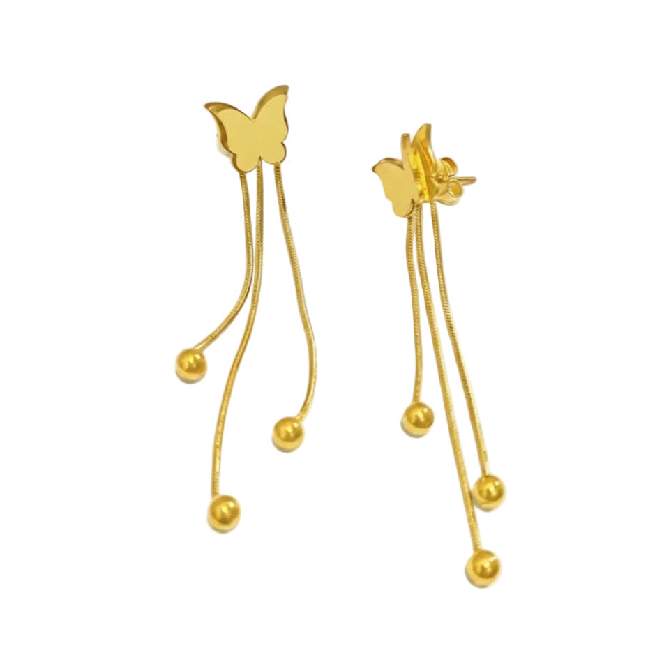 Gold Butterfly Tassel Dangle Earrings