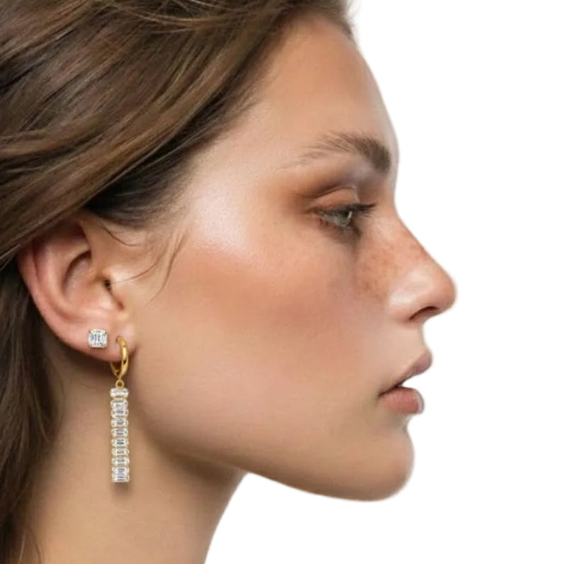 Elegant Diamond and Baguette Drop Earrings