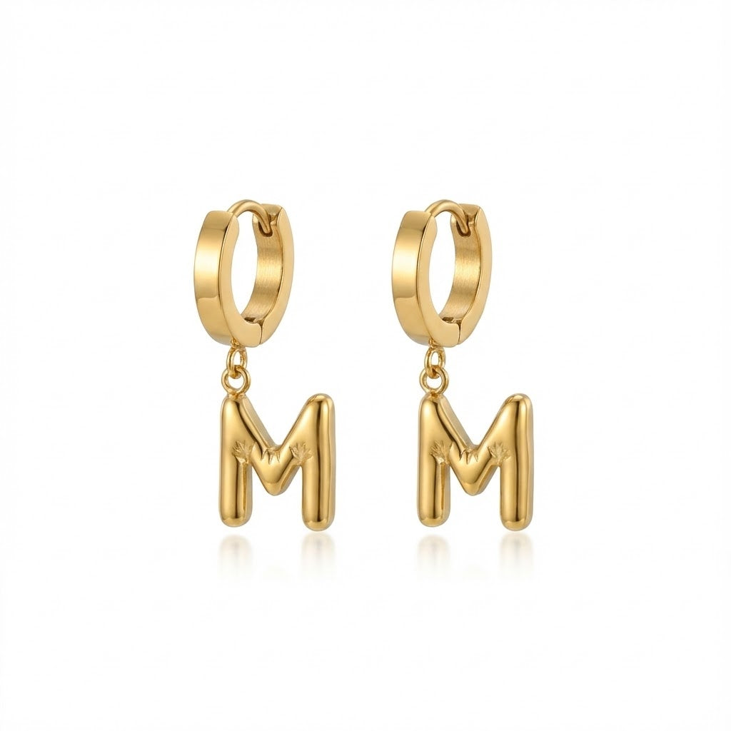 Gold Alphabet "M" Earrings